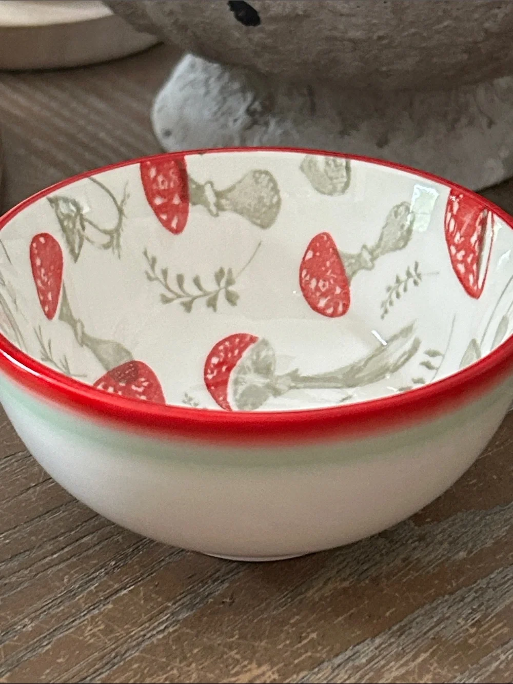 NEW! Vintage Inspired Botanical Garden Wild Red Mushroom Ceramic Bowl